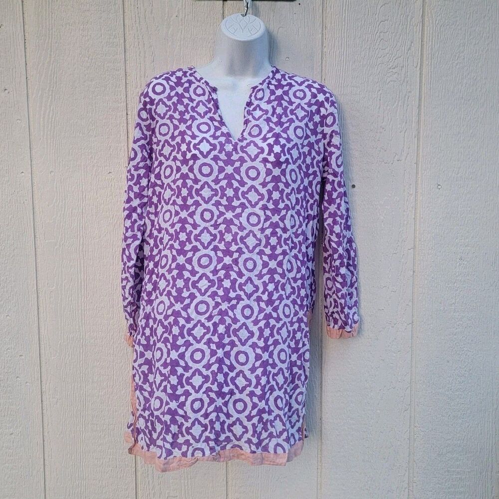 Roberta Roller Rabbit Purple/wht Tunic Top Cover Up Womens Size Medium
